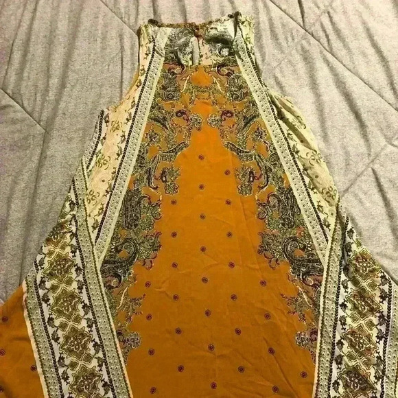 Taylor & Sage Boho Swing Dress Mustard Yellow Paisley Print Size Small - Picture 1 of 6